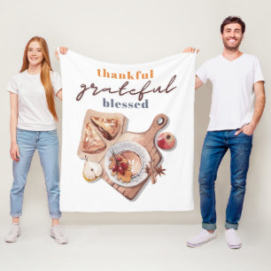 Thankful Grateful Blessed Boho Thanksgiving Fleece Blanket
