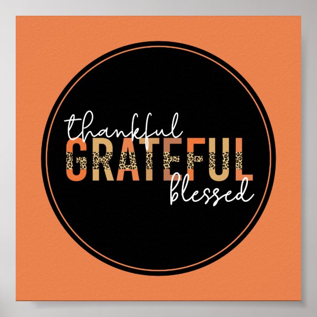 Thankful Grateful Blessed Cheetah Print Typography (Front)