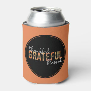 Thankful Grateful Blessed Cheetah Print Typography Can Cooler