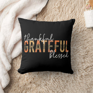 Thankful Grateful Blessed Cheetah Print Typography Cushion