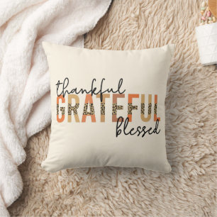 Thankful Grateful Blessed Cheetah Print Typography Cushion