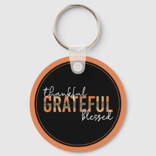 Thankful Grateful Blessed Cheetah Print Typography Key Ring