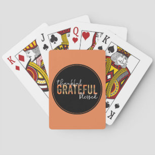 Thankful Grateful Blessed Cheetah Print Typography Playing Cards