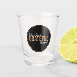 Thankful Grateful Blessed Cheetah Print Typography Shot Glass