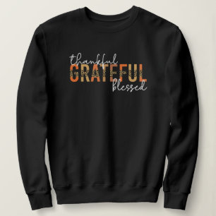 Thankful Grateful Blessed Cheetah Print Typography Sweatshirt
