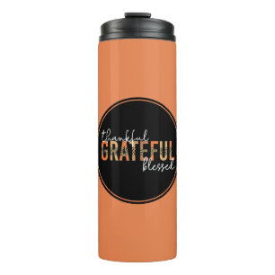 Thankful Grateful Blessed Cheetah Print Typography Thermal Tumbler