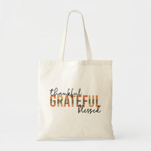 Thankful Grateful Blessed Cheetah Print Typography Tote Bag
