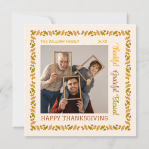 Thankful Grateful Blessed Chic Thanksgiving Photo Holiday Card