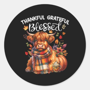 Thankful Grateful Blessed Cow Fall Y'all Autumn  Classic Round Sticker