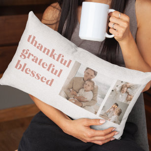 Thankful Grateful Blessed   Custom 3 Photo  Lumbar Cushion
