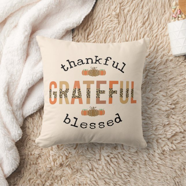 Thankful Grateful Blessed Cute Fall Thanksgiving  Cushion (Blanket)