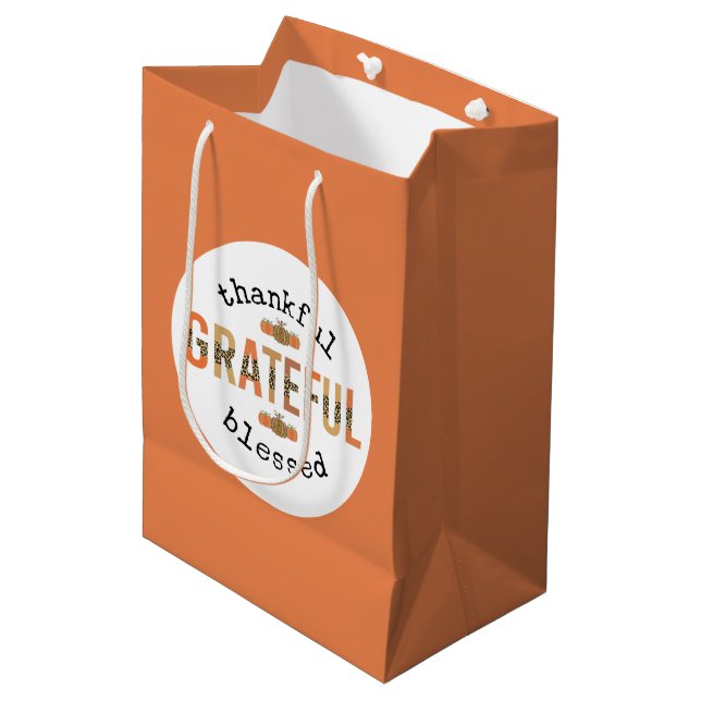 Thankful Grateful Blessed Cute Fall Thanksgiving Medium Gift Bag (Front Angled)