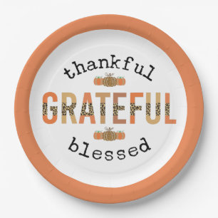 Thankful Grateful Blessed Cute Fall Thanksgiving Paper Plate