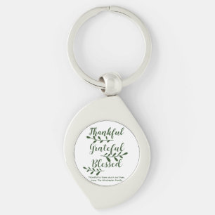Thankful Grateful Blessed dark green custom script Key Ring