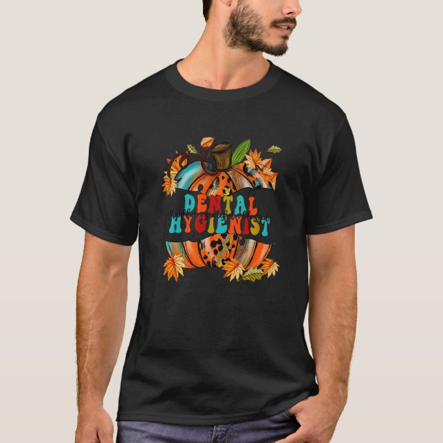 Thankful Grateful Blessed Dental Hygienist Pumpkin T-Shirt (Front)