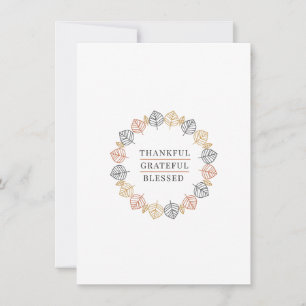 "Thankful Grateful Blessed" Elegant Autumn Wreath  Holiday Card