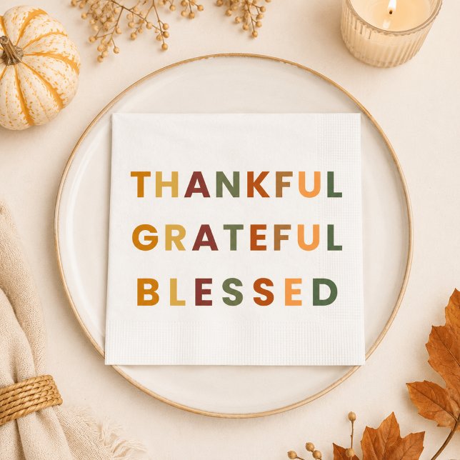 Thankful Grateful Blessed – Fall Colours Paper Napkin (Creator Uploaded)
