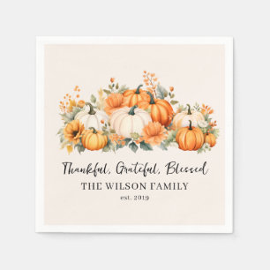 Thankful Grateful Blessed Fall Pumpkin Family Name Napkin