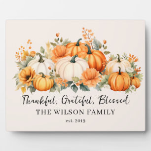 Thankful Grateful Blessed Fall Pumpkin Family Name Plaque