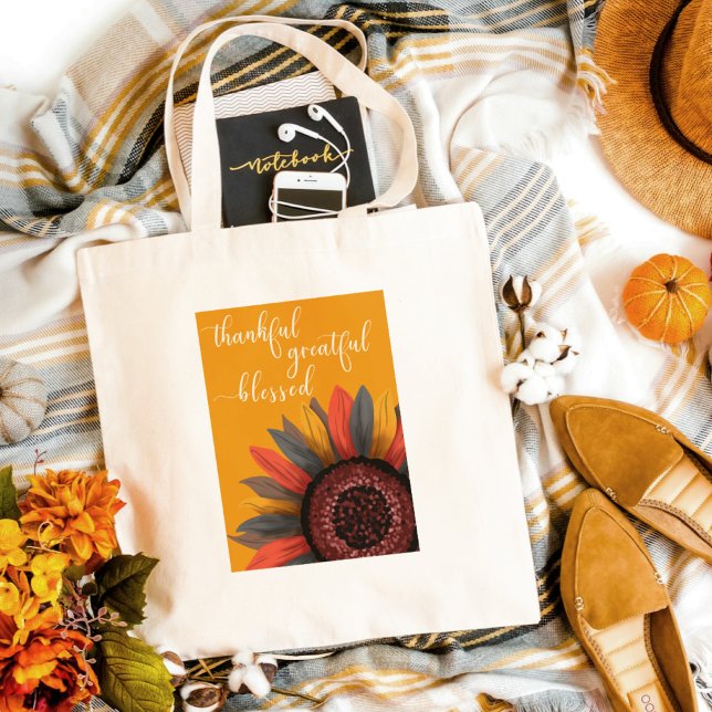 Thankful Grateful Blessed Fall Sunflower Aesthetic Tote Bag (Creator Uploaded)