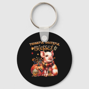 Thankful Grateful Blessed Farm Animal Pig Fall Y'a Key Ring