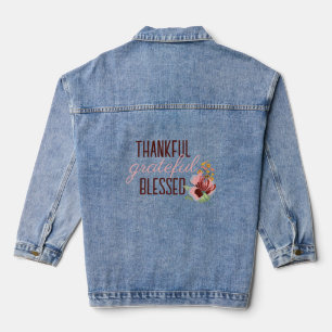 Thankful Grateful Blessed Floral Denim Jacket