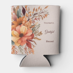 Thankful grateful blessed Floral Thanksgiving  Can Cooler