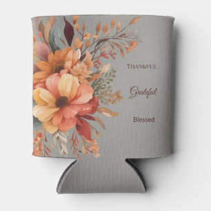 Thankful grateful blessed Floral Thanksgiving  Can Cooler