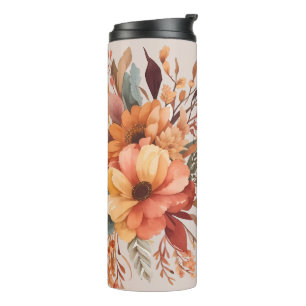 Thankful grateful blessed Floral Thanksgiving Thermal Tumbler