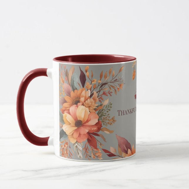 Thankful grateful blessed FloralThanksgiving Mug (Left)