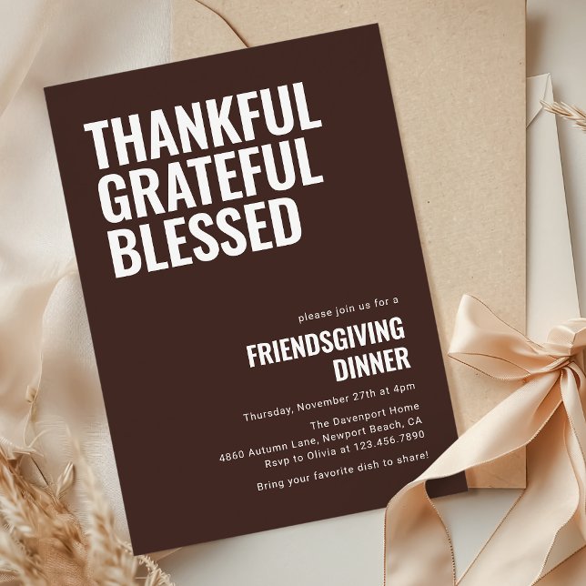 Thankful Grateful Blessed Friendsgiving Dinner  Invitation (Creator Uploaded)
