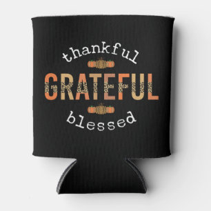 Thankful Grateful Blessed Fun Leopard Print Fall Can Cooler