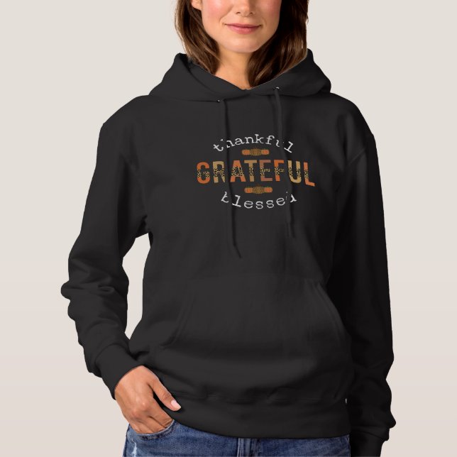 Thankful Grateful Blessed Fun Leopard Print Fall Hoodie (Front)