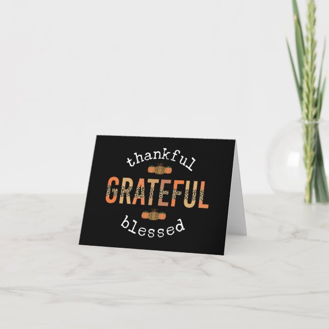 Thankful Grateful Blessed Fun Leopard Print Fall Thank You Card (Front)