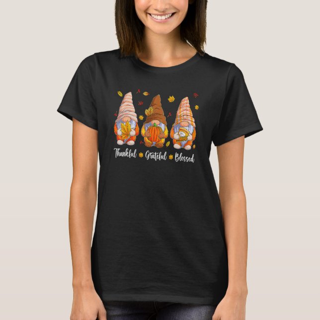 Thankful Grateful Blessed  Gnomies Fall Thanksgivi T-Shirt (Front)