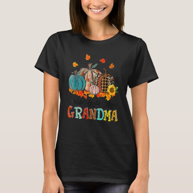 Thankful Grateful Blessed Grammy Pumpkins Thanksgi T-Shirt (Front)