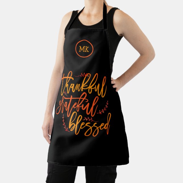 Thankful Grateful Blessed Gratitude Script Black Apron (Insitu)
