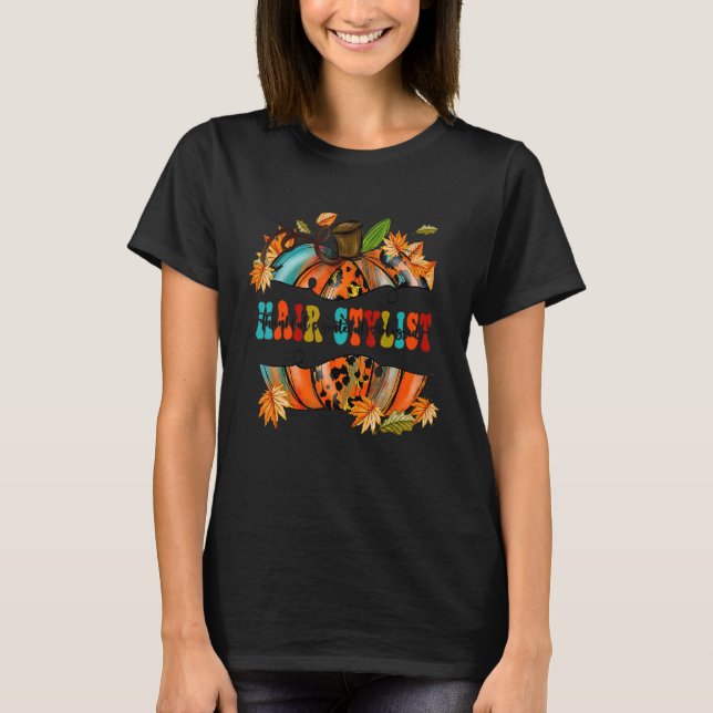 Thankful Grateful Blessed Hair Stylist Pumpkin Aut T-Shirt (Front)