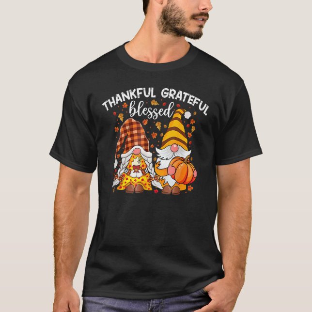 Thankful Grateful Blessed Happy Thanksgiving Plaid T-Shirt (Front)