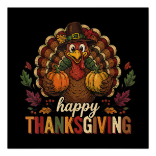 Thankful Grateful Blessed Happy Thanksgiving Poster