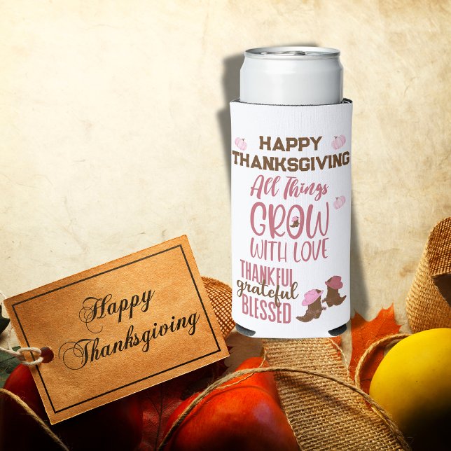 Thankful, Grateful, Blessed, Happy Thanksgiving | Seltzer Can Cooler (Creator Uploaded)