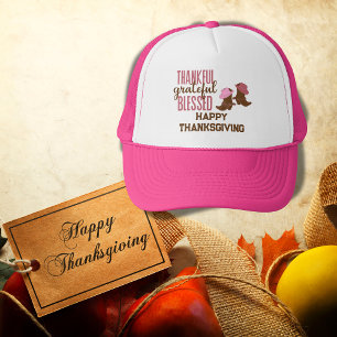 Thankful, Grateful, Blessed, Happy Thanksgiving   Trucker Hat