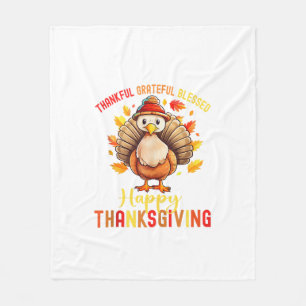 Thankful Grateful Blessed Happy Thanksgiving Turke Fleece Blanket