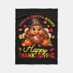 Thankful Grateful Blessed Happy Thanksgiving Turke Fleece Blanket