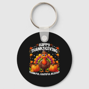Thankful Grateful Blessed Happy Thanksgiving Turke Key Ring