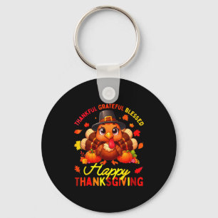 Thankful Grateful Blessed Happy Thanksgiving Turke Key Ring