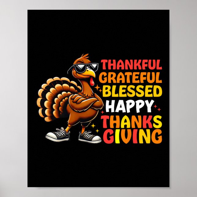 Thankful Grateful Blessed Happy Thanksgiving Turke Poster (Front)