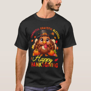 Thankful Grateful Blessed Happy Thanksgiving Turke T-Shirt