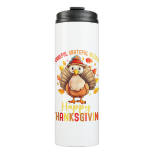 Thankful Grateful Blessed Happy Thanksgiving Turke Thermal Tumbler