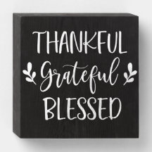 Thankful Grateful Blessed in White Wooden Box Sign